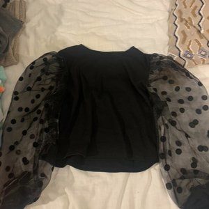 Black puffy sleeve polka dot shirt